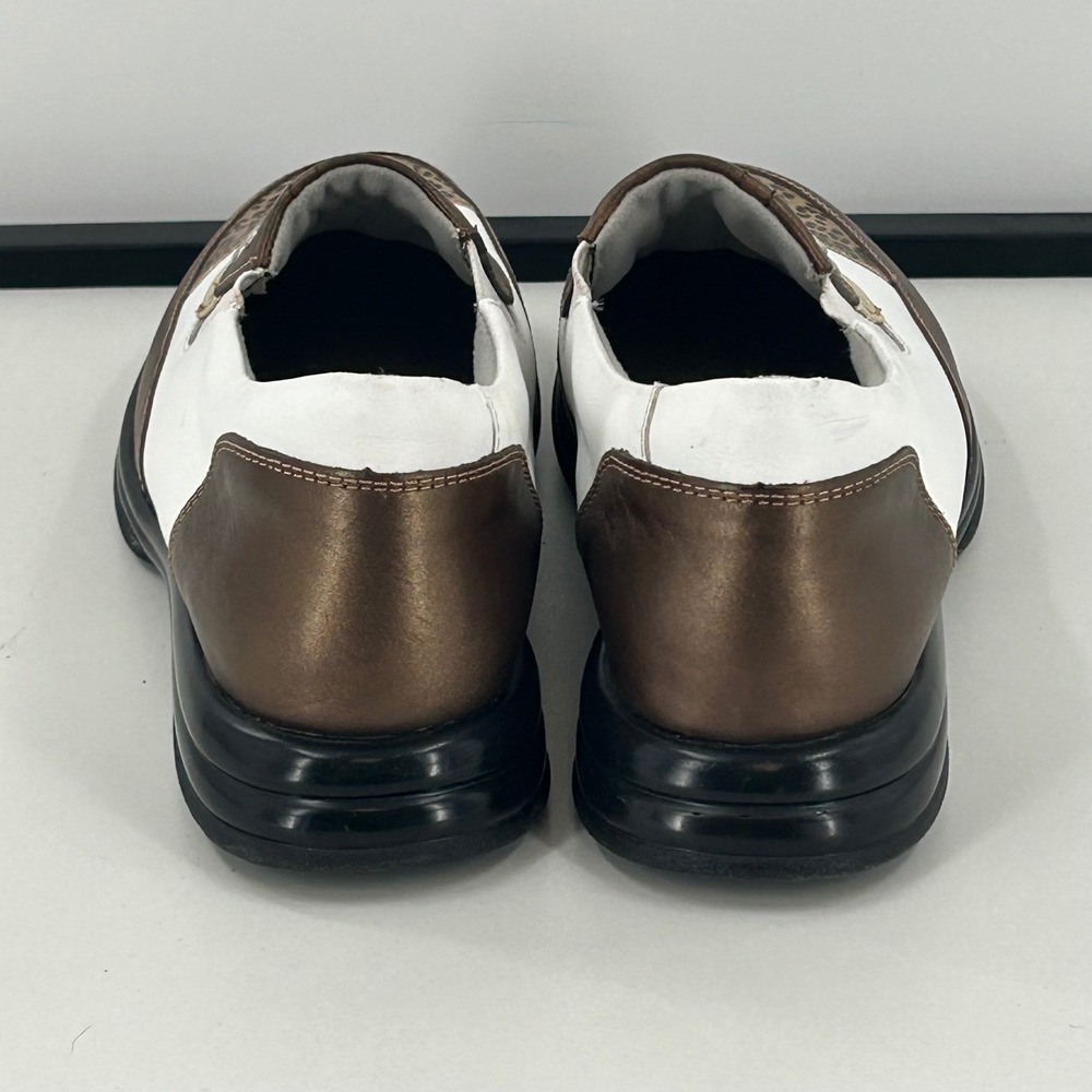 Sandbaggers Pip Golf Shoes Womens 8 Leather Leopard Print Bronze White Slip On - Picture 5 of 10